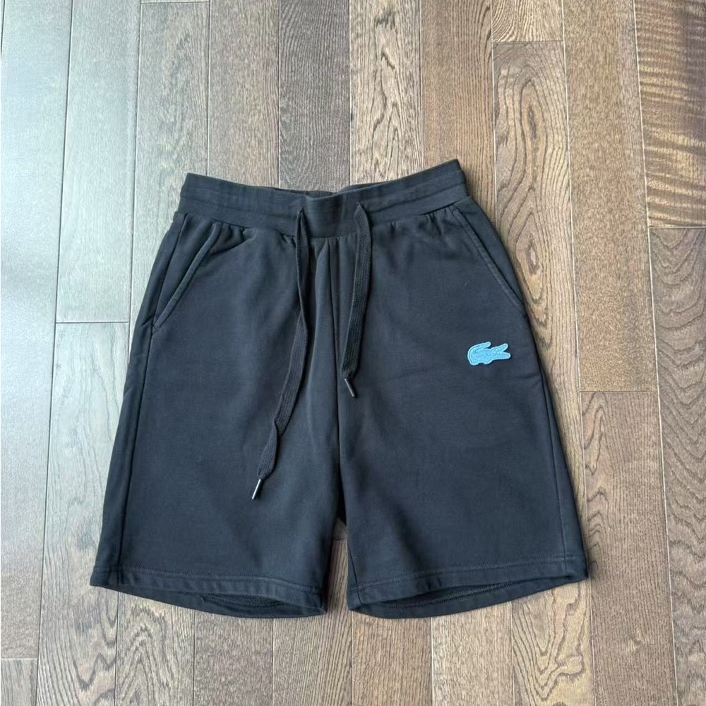 Lacoste Men's Black Shorts with Blue Logo